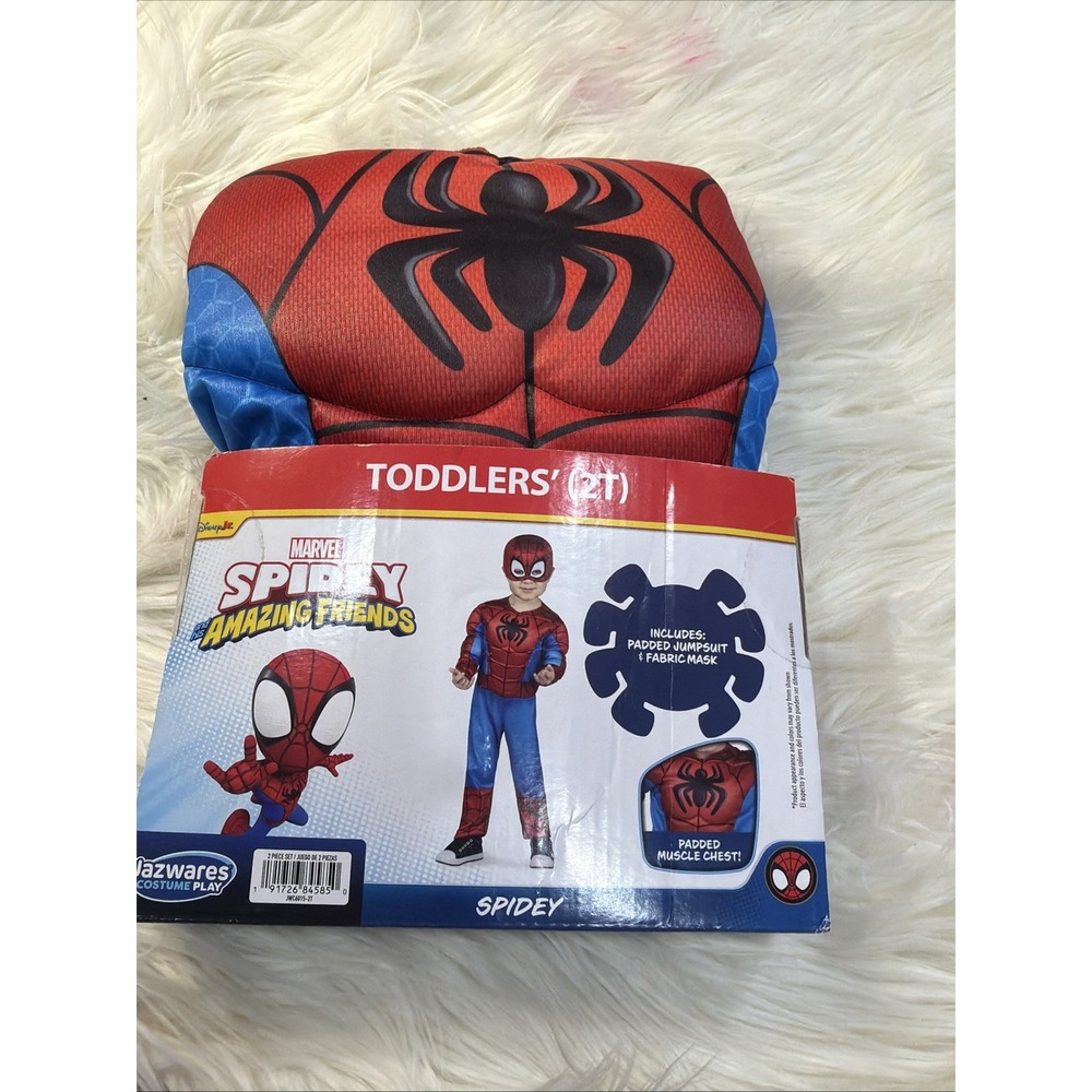 Spidey Halloween Costume Disney Marvel Spiderman Padded Muscle (Toddler 2T)  New
